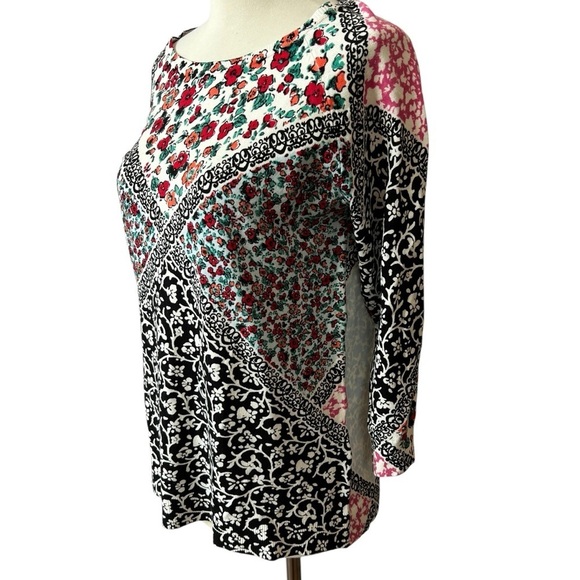 LEO & UGO SWEATER 1-S FLORAL MIXED MEDIA ARTSY CASUAL OFFICE SOFT STRETCHY - Picture 4 of 12